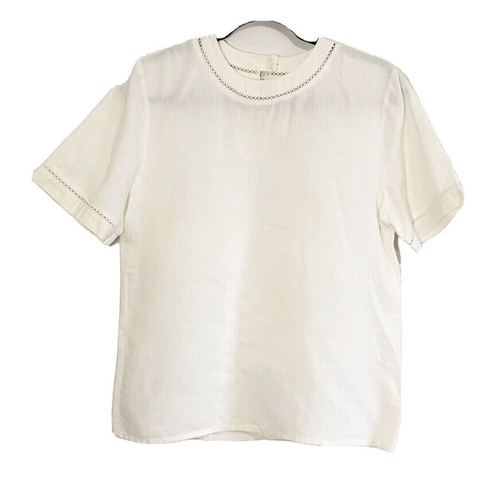 Vintage Alexandria Women’s 8 Woven Top Cream Short Sleeves Lightweight Modest